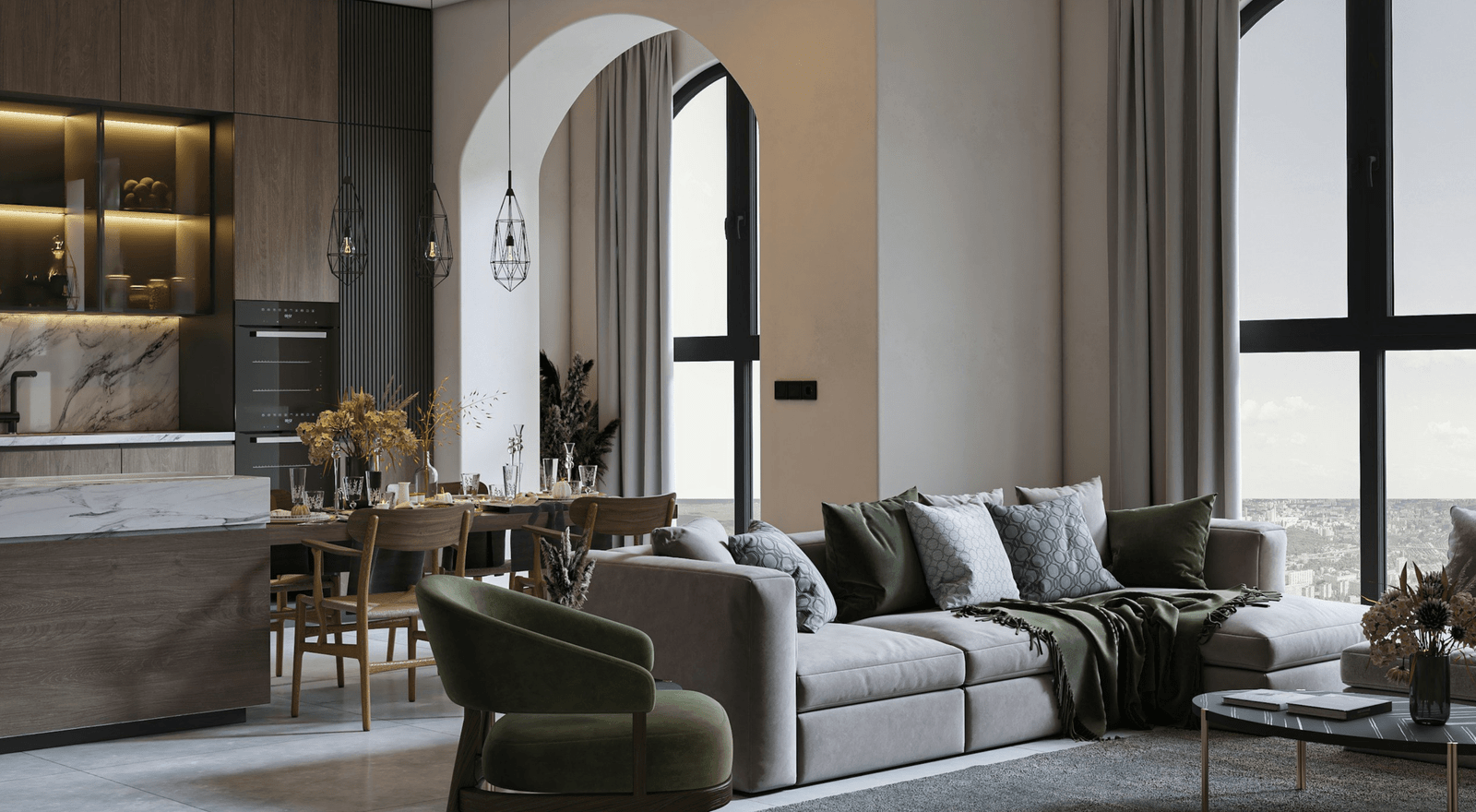 Sophisticated architectural living room designed by Senka Homes, showcasing modern design elements.